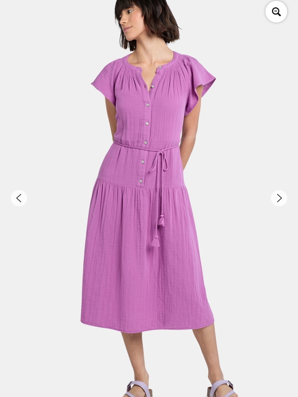 Time and Tru Purple Flutter-Sleeve Midi Dress